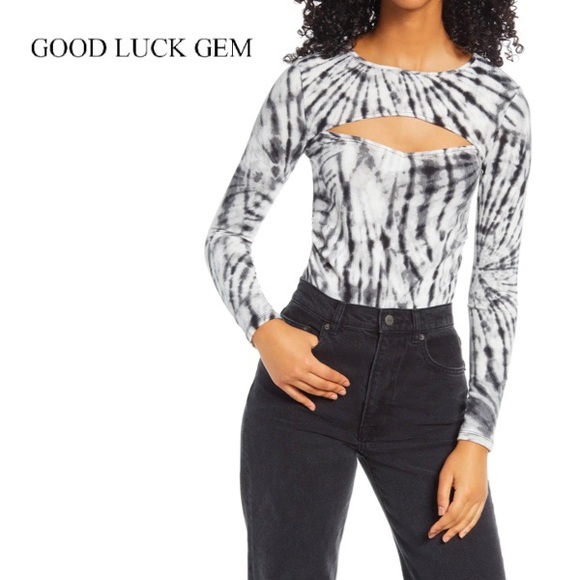 Good Luck Gem Tops - GOOD LUCK GEM Black White Tie Dye Top